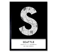 Wee Blue Coo Wall Art Print Seattle Washington United States City Map Modern Typography Stylish Letter Framed Word in Black | Size: W12" x H16" Wee Blue Coo Black W12" x H16"
