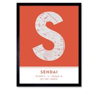 Wee Blue Coo Wall Art Print Sendai Japan City Map Modern Typography Stylish Letter Framed Word in Orange | Size: W12" x H16" Wee Blue Coo Orange W12" x H16"