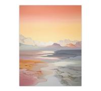 Wee Blue Coo Wall Art Print Serenity & Sunlight Salt Lake Desert Landscape Pink Yellow Blue Pastel Colour Oil Painting Poster | Size: W12" x H16" Wee Blue Coo Multicolor W12" x H16"