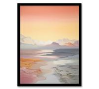 Wee Blue Coo Wall Art Print Serenity & Sunlight Salt Lake Desert Landscape Pink Yellow Blue Pastel Colour Oil Painting Art Framed | Size: W12" x H16" Wee Blue Coo Multicolor W12" x H16"