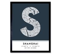 Wee Blue Coo Wall Art Print Shanghai China City Map Modern Typography Stylish Letter Framed Word in Navy | Size: W12" x H16" Wee Blue Coo Navy W12" x H16"