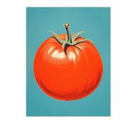 Wee Blue Coo Wall Art Print Simplistic Tomato Red on Blue Retro Minimalist Painting Poster | Size: W24" x H32" Wee Blue Coo Red W24" x H32"