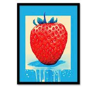 Wee Blue Coo Wall Art Print Single Strawberry Fruit in Ice Frame Vibrant Blue Red Painting Art Framed | Size: A4 Wee Blue Coo Red A4