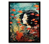 Wee Blue Coo Wall Art Print Sleeping With Fishes Underwater Dream Living Room Framed | Size: W12" x H16" Wee Blue Coo Multicolor W12" x H16"