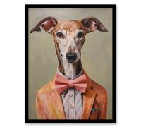 Wee Blue Coo Wall Art Print Smart As A Whippet Bow Tie Greyhound Living Room Framed in Grey | Size: A4 Wee Blue Coo Grey A4