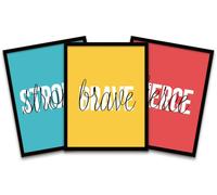 Wee Blue Coo Wall Art Print Solid Simple Words Strong Brave Fierce Black Framed Poster Pack of 3 | Size: W12" x H16" Wee Blue Coo Multicolor W12" x H16"