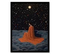 Wee Blue Coo Wall Art Print Stargazing Woman Surreal Space Dark Living Room Framed | Size: A4 Wee Blue Coo Multicolor A4