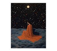 Wee Blue Coo Wall Art Print Stargazing Woman Surreal Space Dark Living Room | Size: W24" x H32" Wee Blue Coo Multicolor W24" x H32"