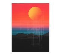 Wee Blue Coo Wall Art Print Sunset Modern Digital Abstract Mountain Landscape Colour Gradient Painting Poster in Red | Size: W24" x H32" Wee Blue Coo Red W24" x H32"