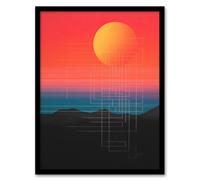 Wee Blue Coo Wall Art Print Sunset Modern Digital Abstract Mountain Landscape Colour Gradient Painting Art Framed in Red | Size: A4 Wee Blue Coo Red A4