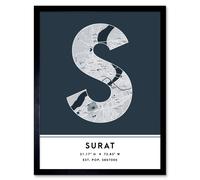 Wee Blue Coo Wall Art Print Surat India City Map Modern Typography Stylish Letter Framed Word in Navy | Size: W12" x H16" Wee Blue Coo Navy W12" x H16"