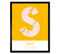 Wee Blue Coo Wall Art Print Surat India City Map Modern Typography Stylish Letter Framed Word in Yellow | Size: W12" x H16" Wee Blue Coo Yellow W12" x H16"
