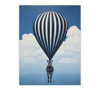 Wee Blue Coo Wall Art Print Surreal & Stripes Zebra Balloon Adventures Over the Clouds Blue Black White Oil Painting Poster | Size: W24" x H32" Wee Blue Coo Blue W24" x H32"