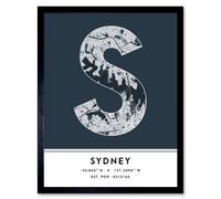 Wee Blue Coo Wall Art Print Sydney Australia City Map Modern Typography Stylish Letter Framed Word in Navy | Size: W12" x H16" Wee Blue Coo Navy W12" x H16"