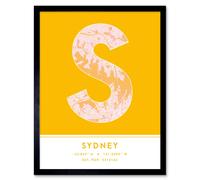 Wee Blue Coo Wall Art Print Sydney Australia City Map Modern Typography Stylish Letter Framed Word in Yellow | Size: W12" x H16" Wee Blue Coo Yellow W12" x H16"