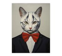 Wee Blue Coo Wall Art Print Tabby Cat Who Came To Tea Pet Portrait Living Room in Grey | Size: W18" x H24" Wee Blue Coo Grey W18" x H24"