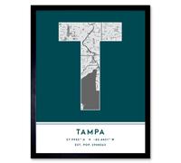 Wee Blue Coo Wall Art Print Tampa Florida United States City Map Modern Typography Stylish Letter Framed Word in Teal | Size: W12" x H16" Wee Blue Coo Teal W12" x H16"