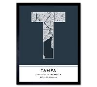 Wee Blue Coo Wall Art Print Tampa Florida United States City Map Modern Typography Stylish Letter Framed Word in Navy | Size: W12" x H16" Wee Blue Coo Navy W12" x H16"