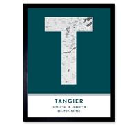 Wee Blue Coo Wall Art Print Tangier Morocco City Map Modern Typography Stylish Letter Framed Word in Teal | Size: W12" x H16" Wee Blue Coo Teal W12" x H16"