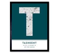 Wee Blue Coo Wall Art Print Tashkent Uzbekistan City Map Modern Typography Stylish Letter Framed Word in Teal | Size: W12" x H16" Wee Blue Coo Teal W12" x H16"