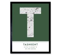 Wee Blue Coo Wall Art Print Tashkent Uzbekistan City Map Modern Typography Stylish Letter Framed Word in Green | Size: W12" x H16" Wee Blue Coo Green W12" x H16"