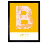 Wee Blue Coo Wall Art Print The Bronx New York United States City Map Modern Typography Stylish Letter Framed Word in Yellow | Size: W12" x H16" Wee Blue Coo Yellow W12" x H16"