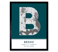 Wee Blue Coo Wall Art Print The Bronx New York United States City Map Modern Typography Stylish Letter Framed Word in Teal | Size: W12" x H16" Wee Blue Coo Teal W12" x H16"