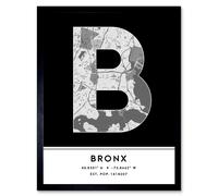 Wee Blue Coo Wall Art Print The Bronx New York United States City Map Modern Typography Stylish Letter Framed Word in Black | Size: W12" x H16" Wee Blue Coo Black W12" x H16"