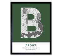 Wee Blue Coo Wall Art Print The Bronx New York United States City Map Modern Typography Stylish Letter Framed Word in Green | Size: W12" x H16" Wee Blue Coo Green W12" x H16"