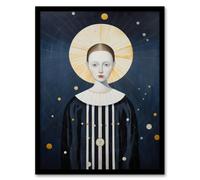 Wee Blue Coo Wall Art Print The Divine Feminine Cosmic Order Interstellar Goddess Blue Orange Sci-Fi Oil Painting Art Framed in Dark Blue | Size: A4 Wee Blue Coo Dark Blue A4