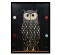 Wee Blue Coo Wall Art Print The Night Watch Man Surreal Cosmic Owl Portrait & Starry Sky Grey Blue Orange Oil Painting Art Framed | Size: W12" x H16" Wee Blue Coo Grey W12" x H16"