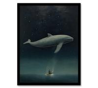 Wee Blue Coo Wall Art Print The Whale Watcher Dark Moody Seascape Living Room Framed in Dark Blue | Size: W12" x H16" Wee Blue Coo Dark Blue W12" x H16"