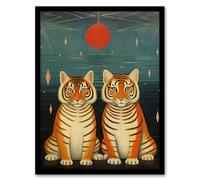 Wee Blue Coo Wall Art Print Tiger Twins Tea Party Cute Animal Cubs Living Room Framed | Size: A4 Wee Blue Coo Multicolor A4