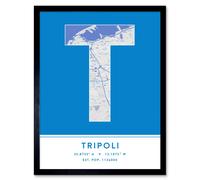 Wee Blue Coo Wall Art Print Tripoli Libya City Map Modern Typography Stylish Letter Framed Word in Blue | Size: W12" x H16" Wee Blue Coo Blue W12" x H16"