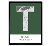 Wee Blue Coo Wall Art Print Tripoli Libya City Map Modern Typography Stylish Letter Framed Word in Green | Size: W12" x H16" Wee Blue Coo Green W12" x H16"