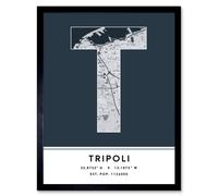 Wee Blue Coo Wall Art Print Tripoli Libya City Map Modern Typography Stylish Letter Framed Word in Navy | Size: W12" x H16" Wee Blue Coo Navy W12" x H16"