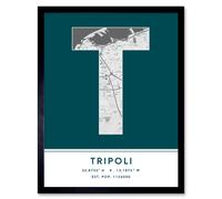 Wee Blue Coo Wall Art Print Tripoli Libya City Map Modern Typography Stylish Letter Framed Word in Teal | Size: W12" x H16" Wee Blue Coo Teal W12" x H16"