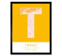 Wee Blue Coo Wall Art Print Tripoli Libya City Map Modern Typography Stylish Letter Framed Word in Yellow | Size: W12" x H16" Wee Blue Coo Yellow W12" x H16"