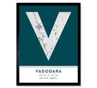 Wee Blue Coo Wall Art Print Vadodara India City Map Modern Typography Stylish Letter Framed Word in Teal | Size: W12" x H16" Wee Blue Coo Teal W12" x H16"