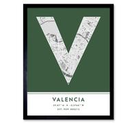 Wee Blue Coo Wall Art Print Valencia Spain City Map Modern Typography Stylish Letter Framed Word in Green | Size: W12" x H16" Wee Blue Coo Green W12" x H16"