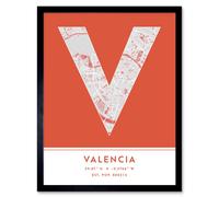 Wee Blue Coo Wall Art Print Valencia Spain City Map Modern Typography Stylish Letter Framed Word in Orange | Size: W12" x H16" Wee Blue Coo Orange W12" x H16"