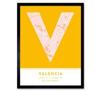 Wee Blue Coo Wall Art Print Valencia Spain City Map Modern Typography Stylish Letter Framed Word in Yellow | Size: W12" x H16" Wee Blue Coo Yellow W12" x H16"