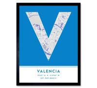 Wee Blue Coo Wall Art Print Valencia Spain City Map Modern Typography Stylish Letter Framed Word in Blue | Size: W12" x H16" Wee Blue Coo Blue W12" x H16"