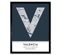 Wee Blue Coo Wall Art Print Valencia Spain City Map Modern Typography Stylish Letter Framed Word in Navy | Size: W12" x H16" Wee Blue Coo Navy W12" x H16"