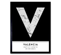 Wee Blue Coo Wall Art Print Valencia Spain City Map Modern Typography Stylish Letter Framed Word in Black | Size: W12" x H16" Wee Blue Coo Black W12" x H16"