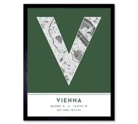 Wee Blue Coo Wall Art Print Vienna Austria City Map Modern Typography Stylish Letter Framed Word in Green | Size: W12" x H16" Wee Blue Coo Green W12" x H16"