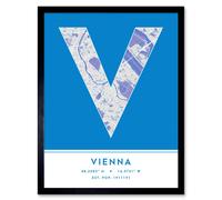 Wee Blue Coo Wall Art Print Vienna Austria City Map Modern Typography Stylish Letter Framed Word in Blue | Size: W12" x H16" Wee Blue Coo Blue W12" x H16"