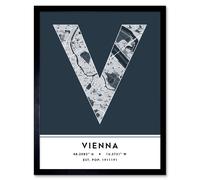 Wee Blue Coo Wall Art Print Vienna Austria City Map Modern Typography Stylish Letter Framed Word in Navy | Size: W12" x H16" Wee Blue Coo Navy W12" x H16"