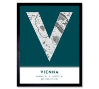 Wee Blue Coo Wall Art Print Vienna Austria City Map Modern Typography Stylish Letter Framed Word in Teal | Size: W12" x H16" Wee Blue Coo Teal W12" x H16"