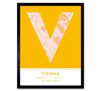 Wee Blue Coo Wall Art Print Vienna Austria City Map Modern Typography Stylish Letter Framed Word in Yellow | Size: W12" x H16" Wee Blue Coo Yellow W12" x H16"